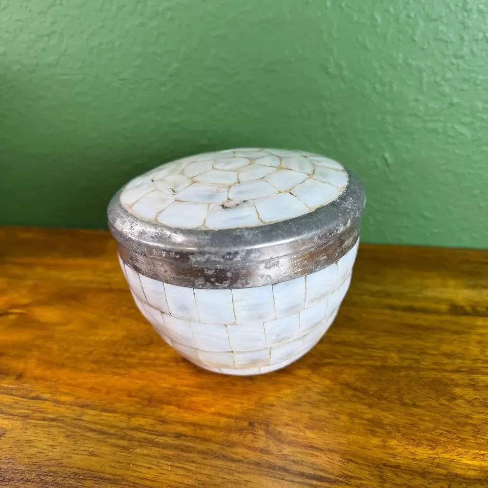 Vintage Mother of Pearl Trinket Box Jar with Lid